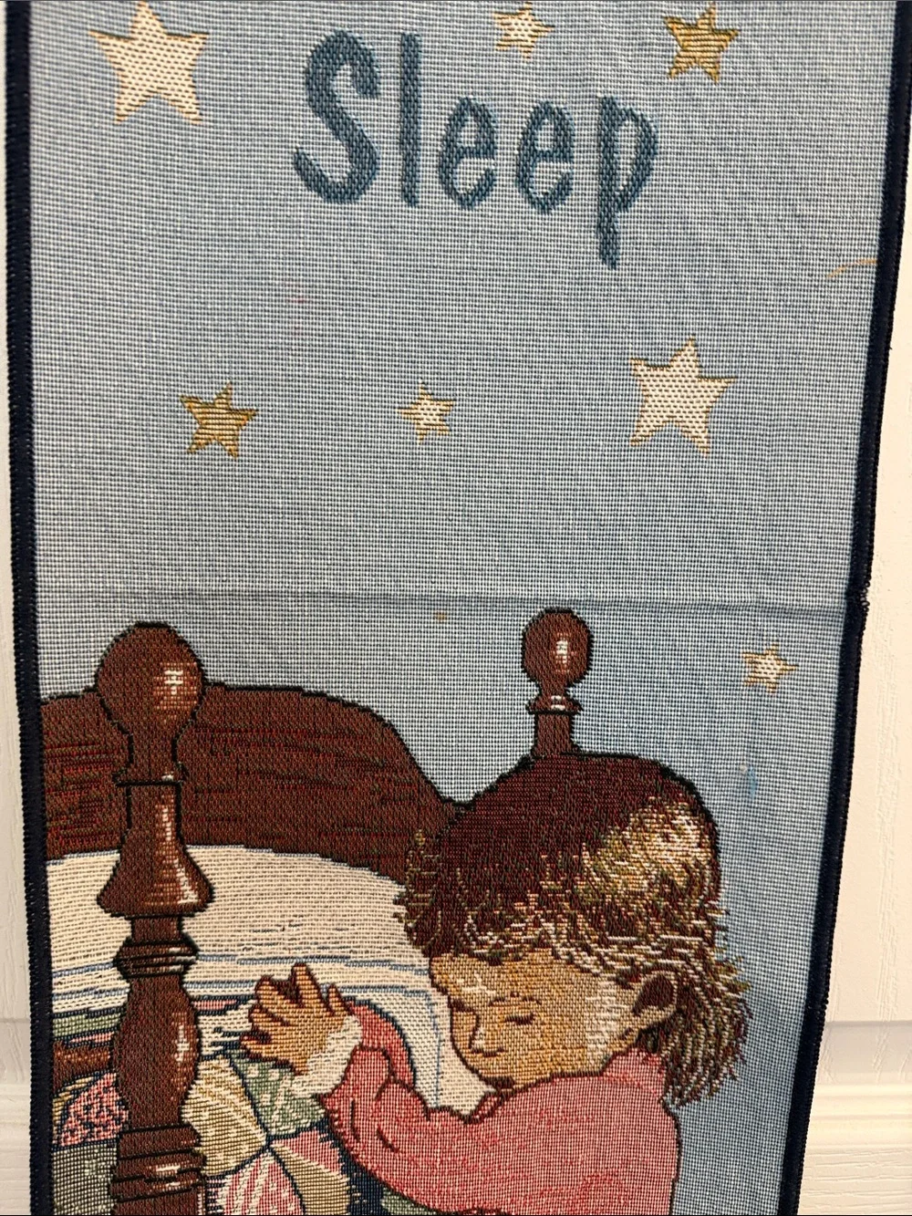 Vintage Now I Lay Me Down To Sleep Blue Nursery Wall Tapestry